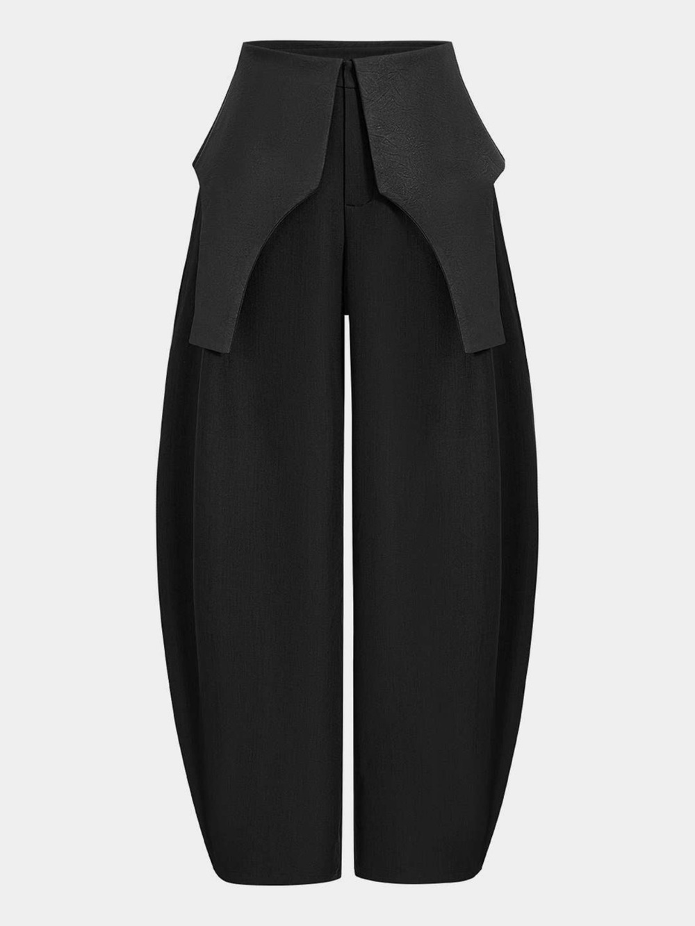 MICAS Black Satin Patchwork Zipper Barrel Trouser Pants
